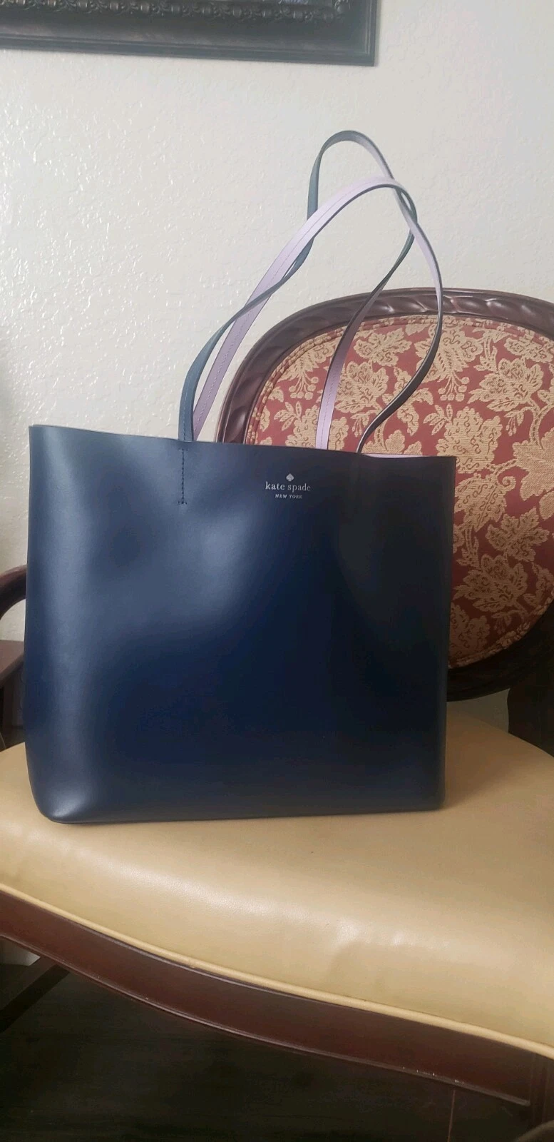 Borsa Kate Spade grande in pelle blu navigatore con portamonete staccabile