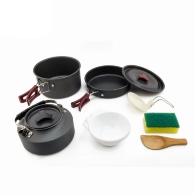 Camping Cookware Set Outdoor Pot Tableware Kit Cooking Water Kettle Pan Travel C