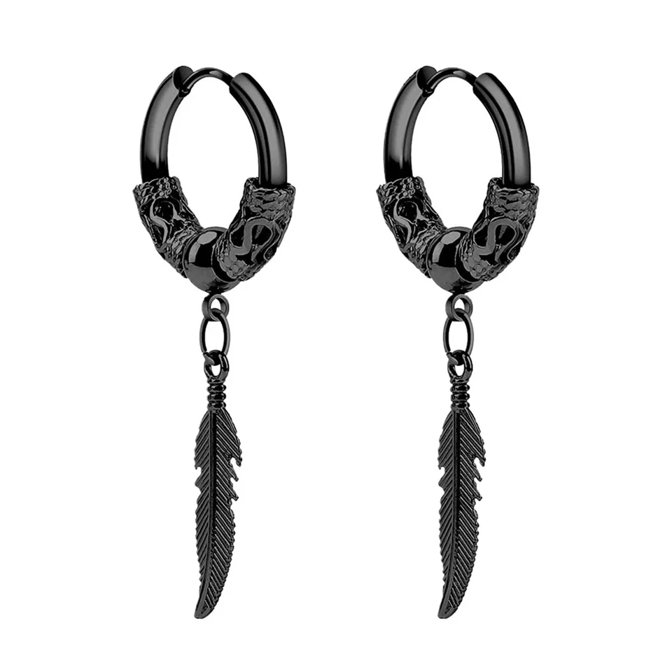 Pendiente Hipoalergénico Titanio Vikingo Punk Pluma Bola Círculo Halloween Unisex Foto 3 de 4