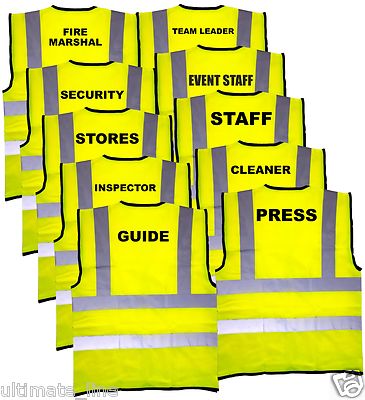 HI VIS Printed VEST Waistcoat FIRE MARSHALL EVENT STAFF INSPECTOR TEAM LEADER