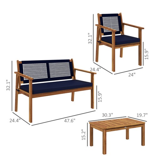 4-Piece Patio Sofa Set, Outdoor Conversation Sectional with Cushion Coffee Table - Picture 3 of 12