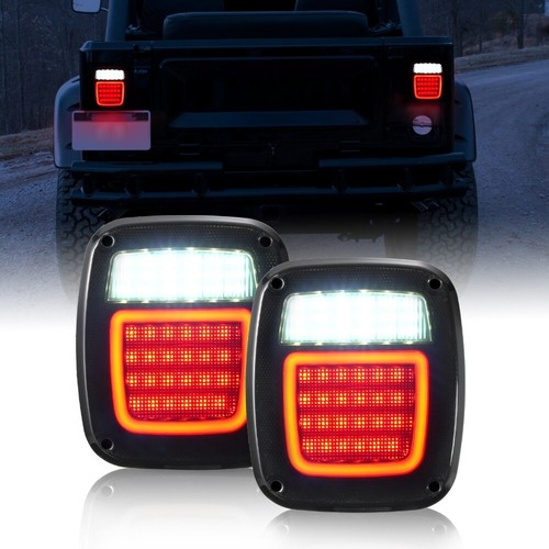 Round LED Headlights + Tail Lights w/License Plate Light For Jeep Wrangler TJ CJ - Picture 2 of 12