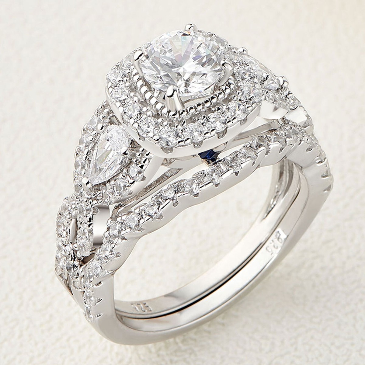 Engagement Wedding Ring Sets Solid 925 Sterling Silver AAAAA