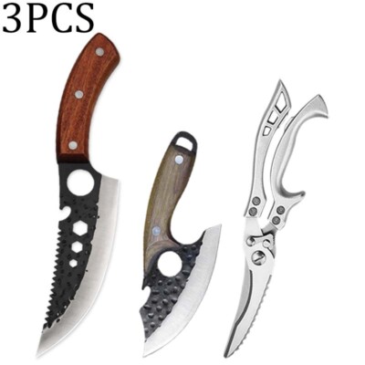 Kitchen Meat Cleaver Boning Knife Set Chef Scissors Vegetable Chopper Fit BBQ