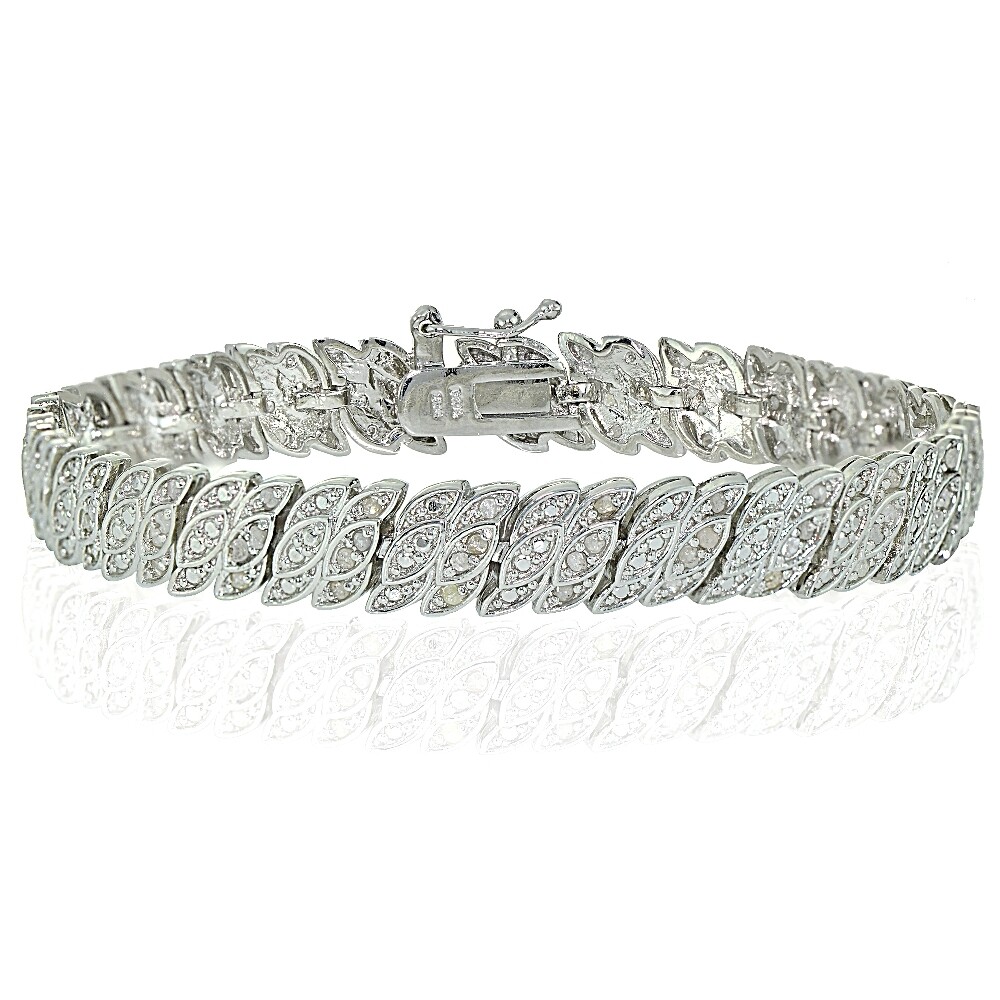 Silver Tone 1.00ct Natural Diamond Leaf Tennis Tennis