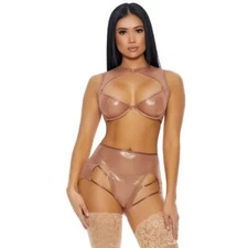 Forplay Stunning Sexy Sheer Your Love Metallic Mesh Bra Lingerie Set