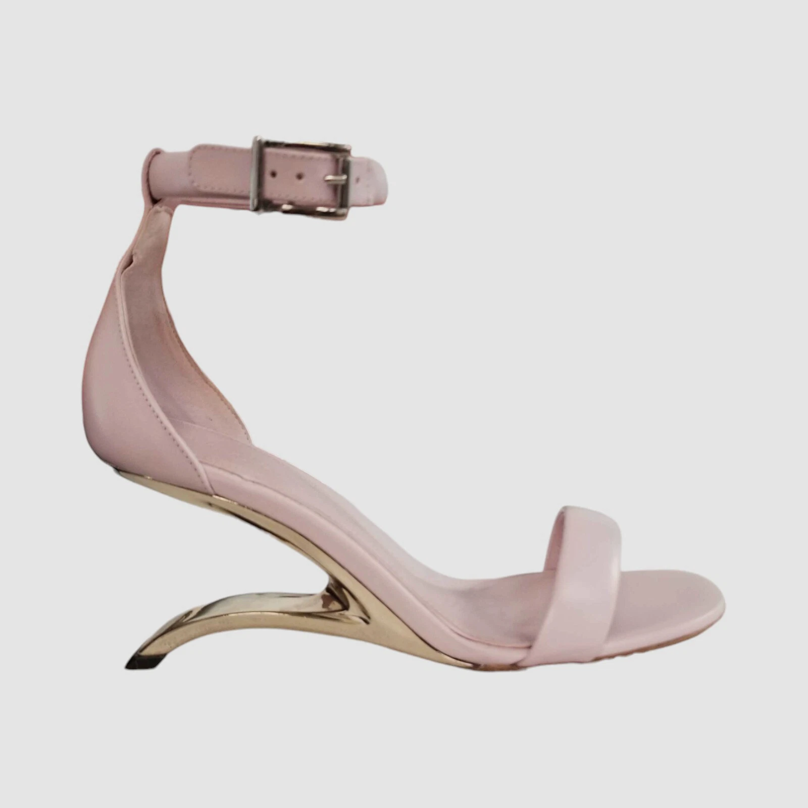 Sandalo Alexander McQueen da donna rosa pelle arco tacco nudo $1190 taglia 38 5