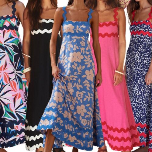 Floral Contrast Wave Strap Holiday Dress Wavy Printed Long Dress  Vacation - Afbeelding 1 van 16