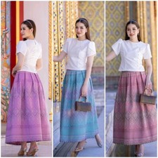 1 set Thai Traditional Silk Blouse Skirt Dress Women Merrit Wedding Temple Lady