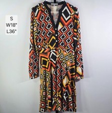 NY Collection Dress Womens S Small Black Geometric 70s Retro Career Stretch Knit
