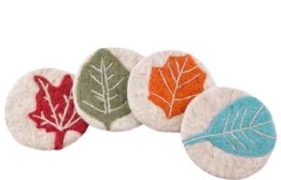 THIRSTYSTONE Fall Leaves Felted Wool Coasters Set of 4 Pcs NWT