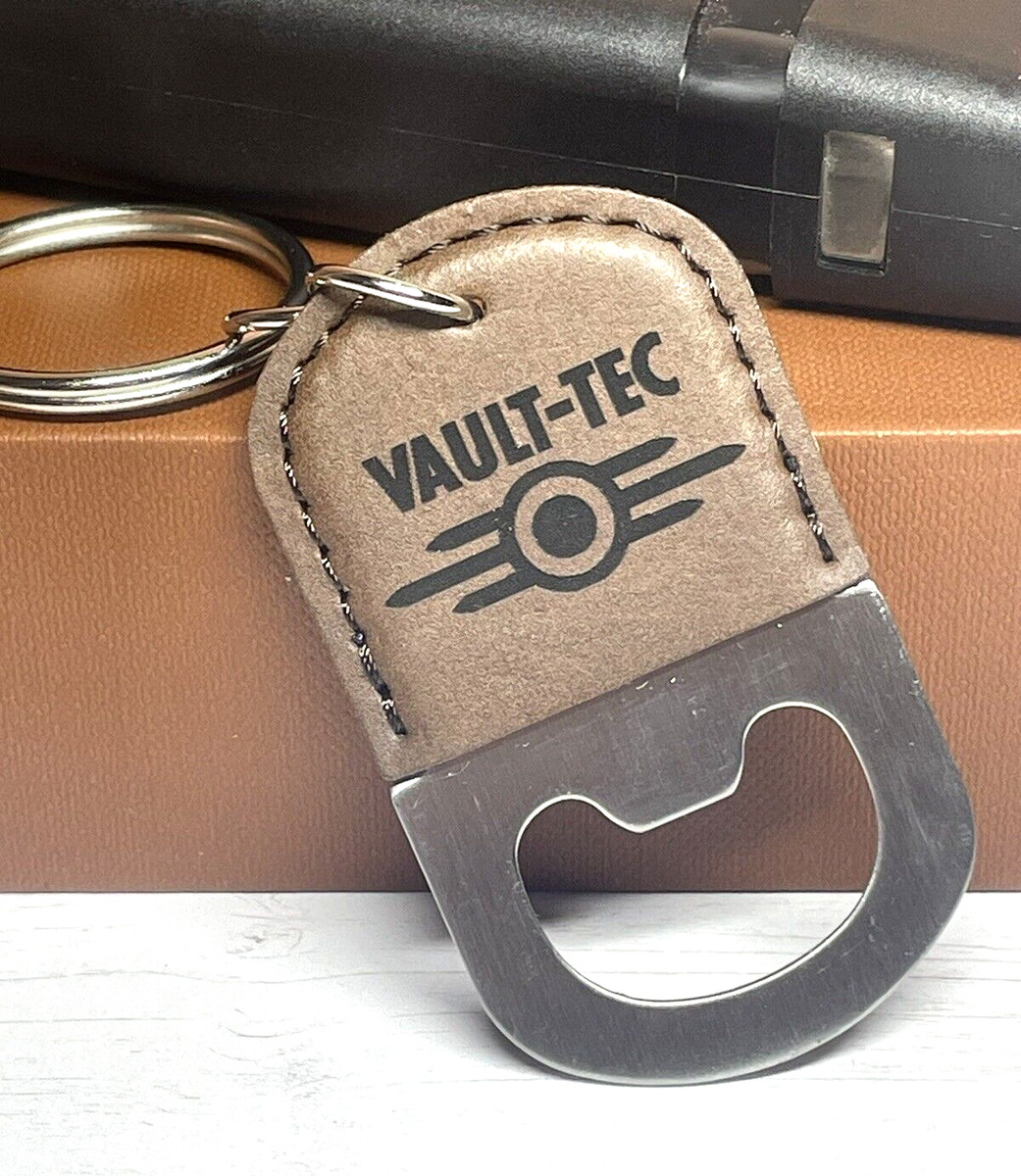 Vault-Tec Bottle Opener Keychain - PU Leather Brown and Black