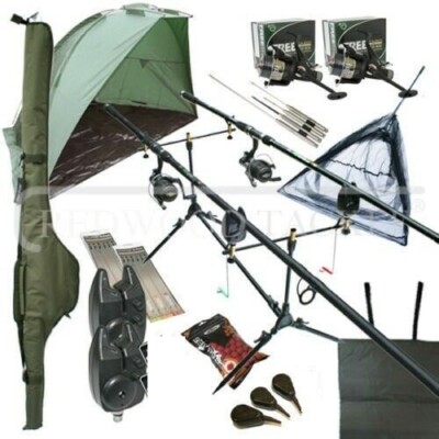 Deluxe Complete Full Carp Fishing Set up 10FT 3PC Rods Reels Alarms ...
