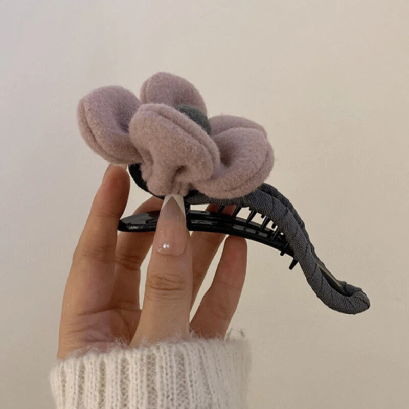 Clip de pico de pato floral de gran tamaño clip de pelo de flor de felpa accesorios para el cabello hechos a mano Foto 4 de 4
