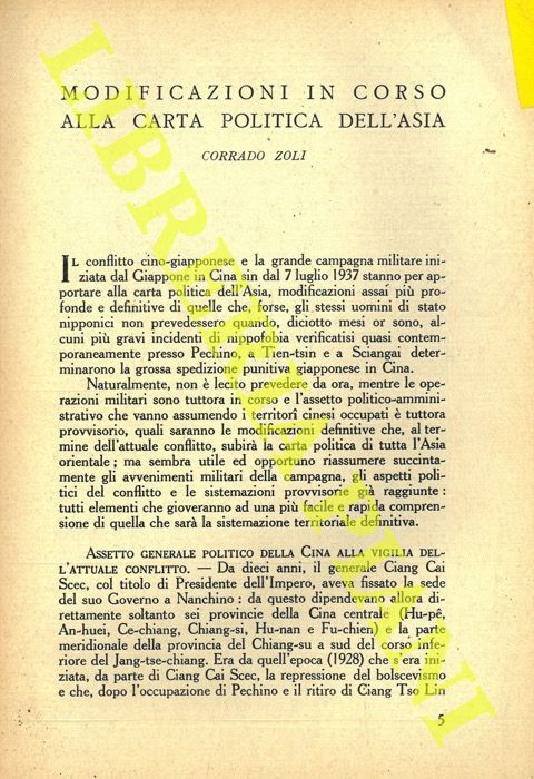 ZOLI Corrado - Modificazioni in corso alla Carta politica dell'Asia.