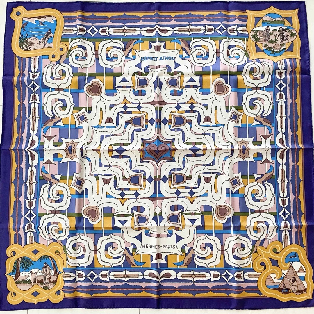 デ*ナ様 HERMES スカーフ Hermes Scarf Stole Esprit Ainou Natsuno Hidaka Silk Bandana Woman