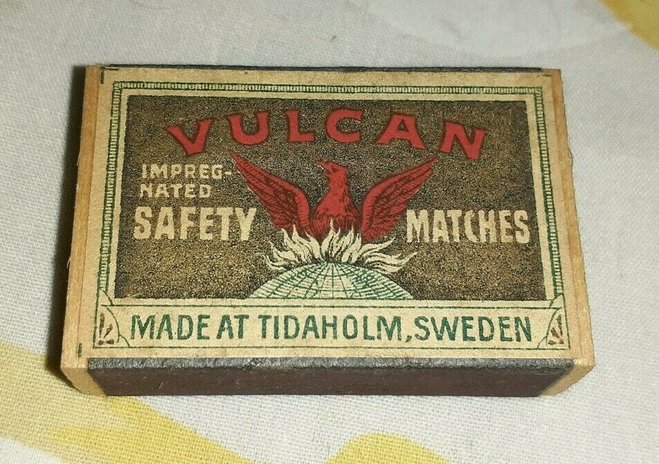 Antique Vulcan Safety Matches Great Advertisement Full Box Sweden