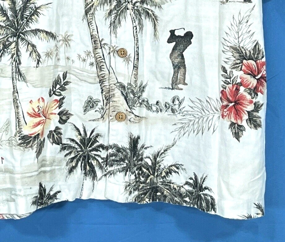 透明高尔夫度假村白色棕榈树夏威夷海滩纽扣露营衬衫 XL — 第 4/4 张图片