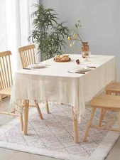 Beige Linen Square Tablecloth Kitchen Living Room Coffee Table Tablecloth