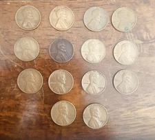 Lot of 14 1950s Lincoln Wheat Pennies, See description for details