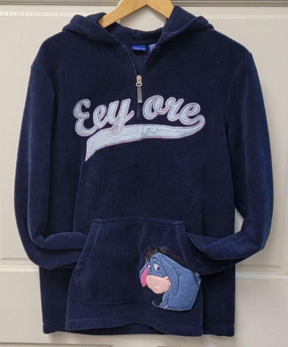 Vintage DISNEY Embroidered EEYORE 3/4 Zip Hooded Fleece Pullover Sweatshirt Med - Afbeelding 1 van 8