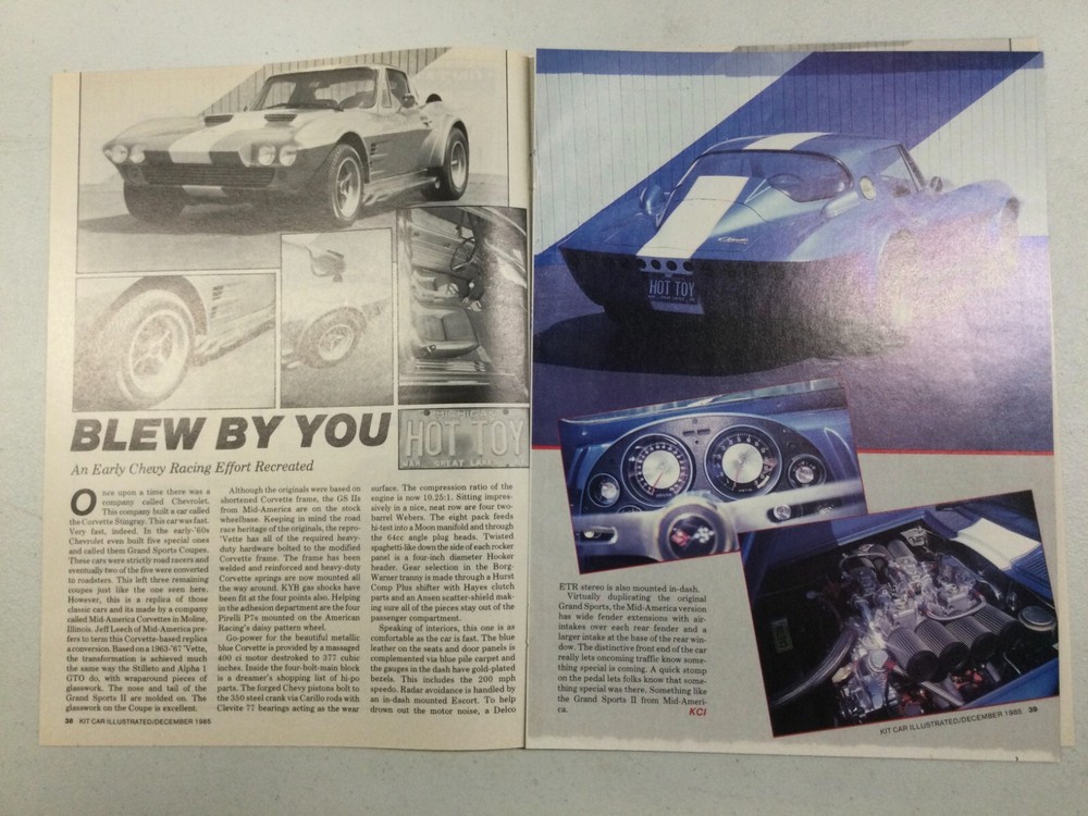 MISC2539 Vintage Article Corvette Racing Kit Cars Dec 1985 6 page