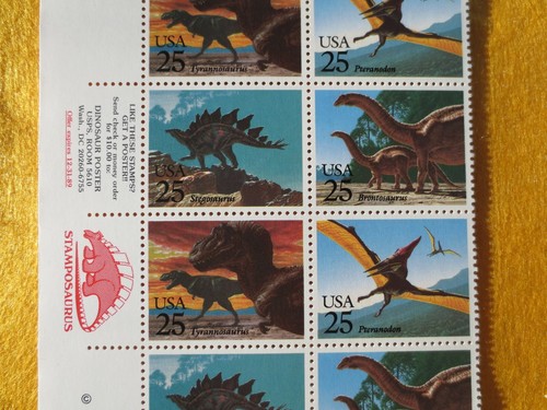 Doc's Scott #2422-25 Dinosaurier Briefmarken 25 ¢ 16er Block postfrisch Original Sehr schön/sehr schön - Bild 2 von 7