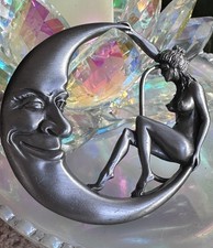 VTG Art Deco Winking Moon Risque Woman Belt Buckle Bergamot USA 1979 Large