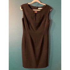 Calvin Klein Black Sleeveless Sheath Dress Fitted Career Cocktail Size 8 Gold