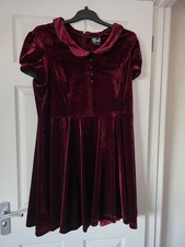 Hell Bunny Size 3XL 20 Burgundy Deep Red Velvet Swing Dress Collar Vintage
