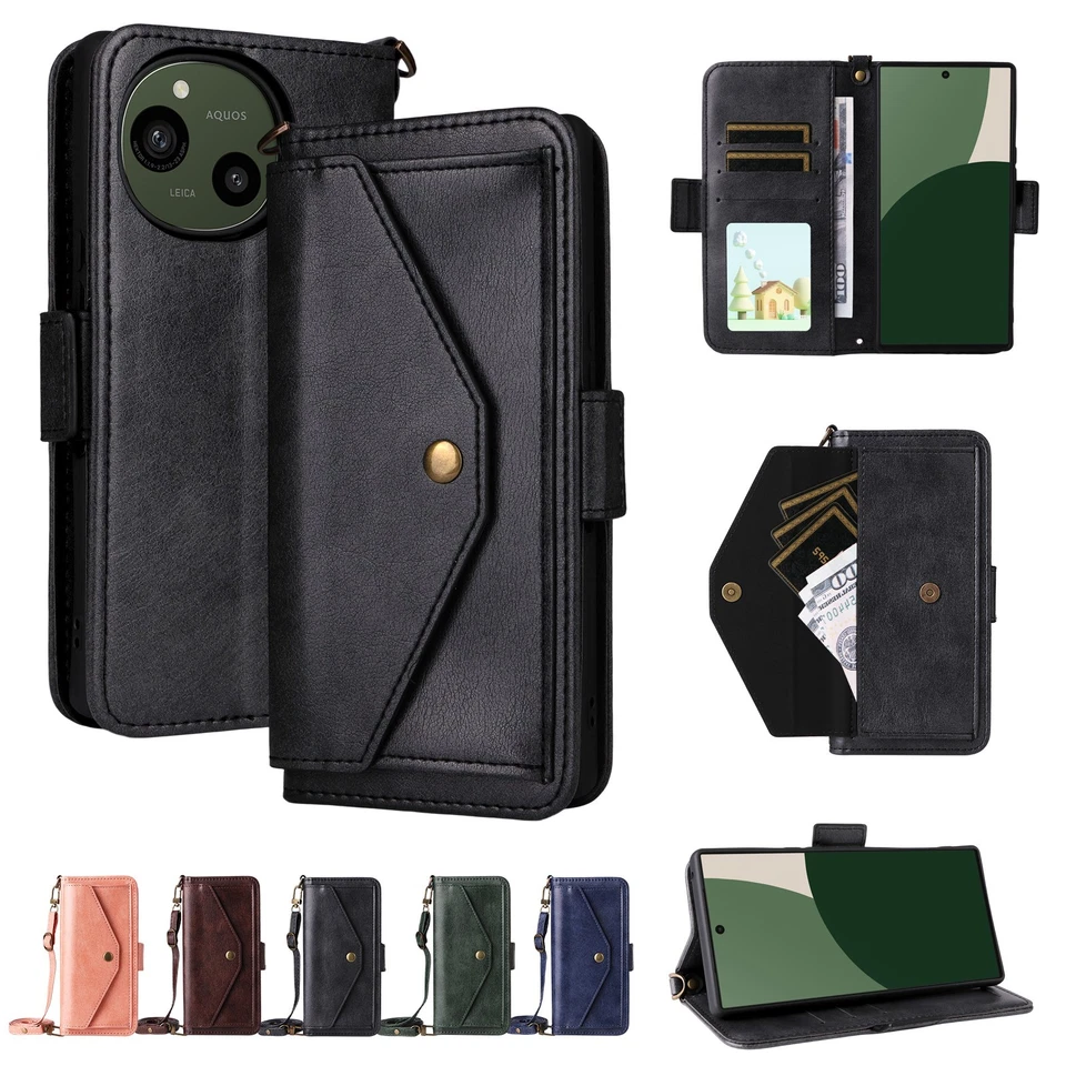 For Sharp Aquos R10 R9 Sense 10 Wish 5 4 Crossbody Flip Card Leather Wallet Case - Image 2 of 4