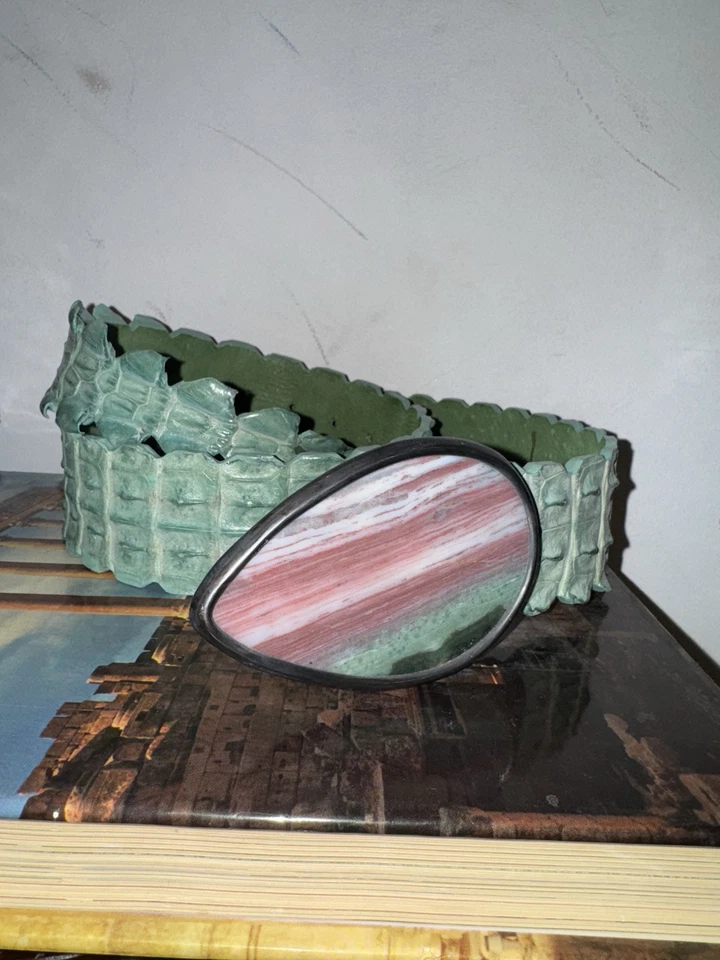 Винтажный пояс бохо крокодил бедра змеиная кожа пастель ящерица змея хиппи зеленый лето 90 - Изображение 4 из 4