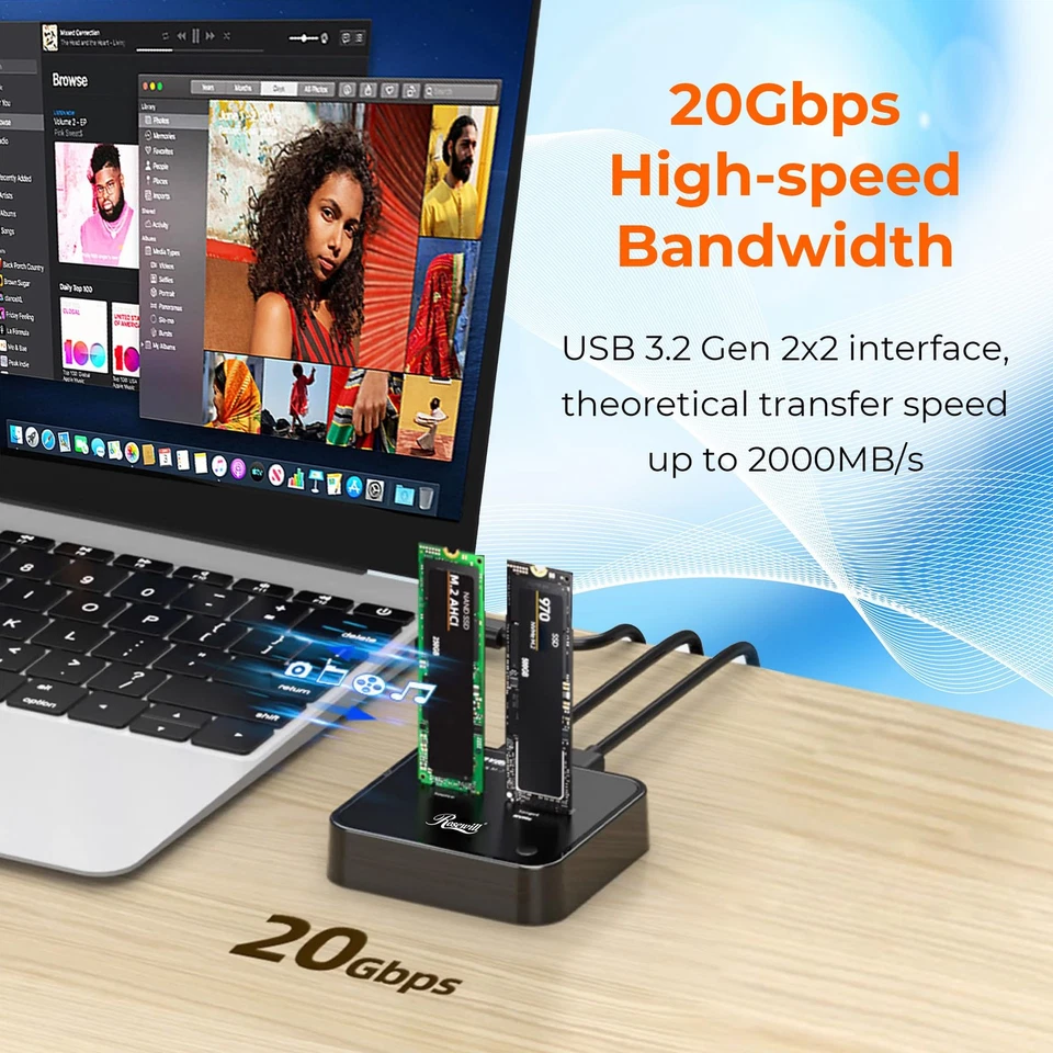 Cloner, M.2 Duplicator Dual Bay Enclosure, Tool-Free 20Gbps USB3.2 Gen 2X2 to... - Image 4 of 4