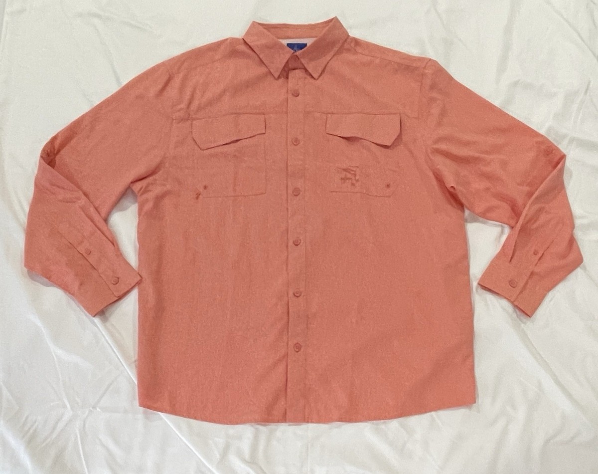 Chemise Ventilée Guy Harvey Homme – Manches Longues, Pêche, Orange, Taille XL