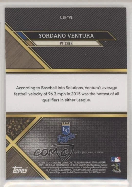 2016 Topps Triple Threads Unity Single Jumbo Relics Silver /27 Yordano Ventura - Image 2 of 2