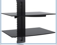 Image of VonHaus Floating Shelves Black - 2-tier Wall Mount Bracket Tempered Glass Shelf