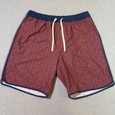 Fair Harbor Anchor Shorts Men  s Size XL Red Geometric Print Lined Swim Trunks