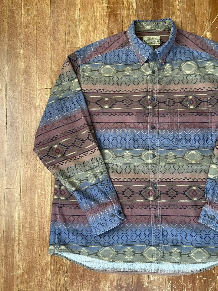Cabelas Piel de Ciervo Suave Gamuza Tela Patrón Azteca Camisa Abotonada Para Hombre’s XL Foto 2 de 4