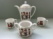 Antique Victorian Childs German Transferware Teapot and Cups