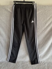 Adidas Track Pants Boys Large 14/16 Black White Three Stripe Elastic Waist NWT