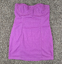PrettyLittleThing Womens Sz 12 Strapless Bodycon Mini Dress Purple Glitter