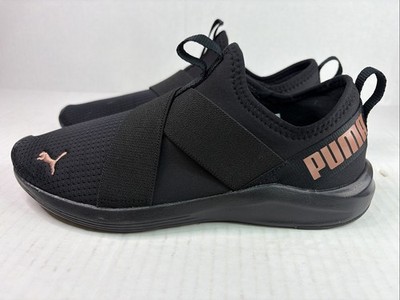 Puma Prowl Slip On Womens 6.5 Black Rose Gold Running Walking Shoes NWOB