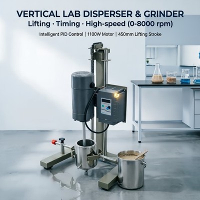 High Speed Mixer Disperser with Timer, Digital Display, Manual Lift, 0-8000rpm