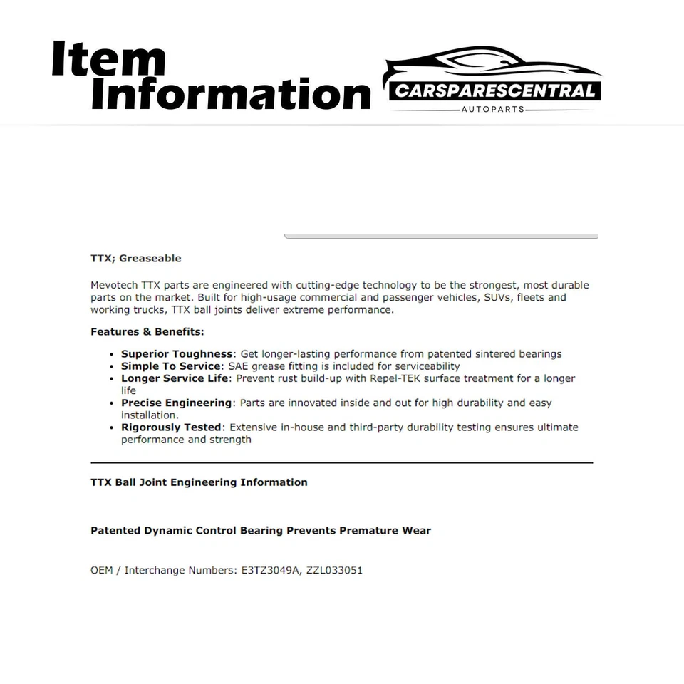 Mevotech TTX Suspension Ball Joint Kit Front Upper 2x For Mazda B2300 1994-1997 - Image 3 of 4