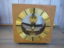 VINTAGE KUNDO ELECTRONIC MANTEL CLOCK SKELETON WOOD & BRASS PENDULUM FOR PARTS