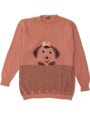 VINTAGE Womens Crew Neck Jumper Sweater UK 14 Medium Pink Colourblock JR24