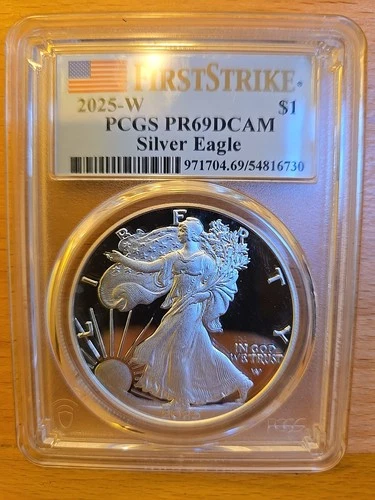 2025 (W) $1 Proof American Silver Eagle 1 oz PCGS PR69DCAM FS Flag Label 7g
