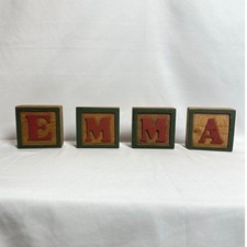 Vintage Wooden Letter Blocks EMMA Name Decor Rustic Nursery Shelf Display