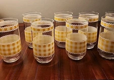 Libbey Yellow Country Gingham Check Tumblers 5" Drinking Glasses Set Of 8 Cups