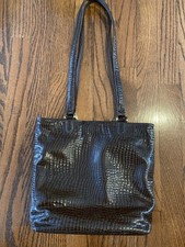 SAS Brown Shinny Croc-Embossed Leather Tote Shoulder Bag Made in the USA